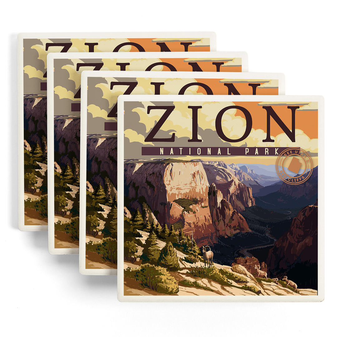 Zion National Park, Zion Canyon Sunset, Typography, Coasters