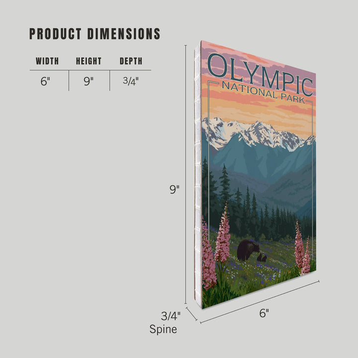 Lined 6x9 Journal, Olympic National Park, Washington, Bears and Spring Flowers, Lay Flat, 193 Pages, FSC paper