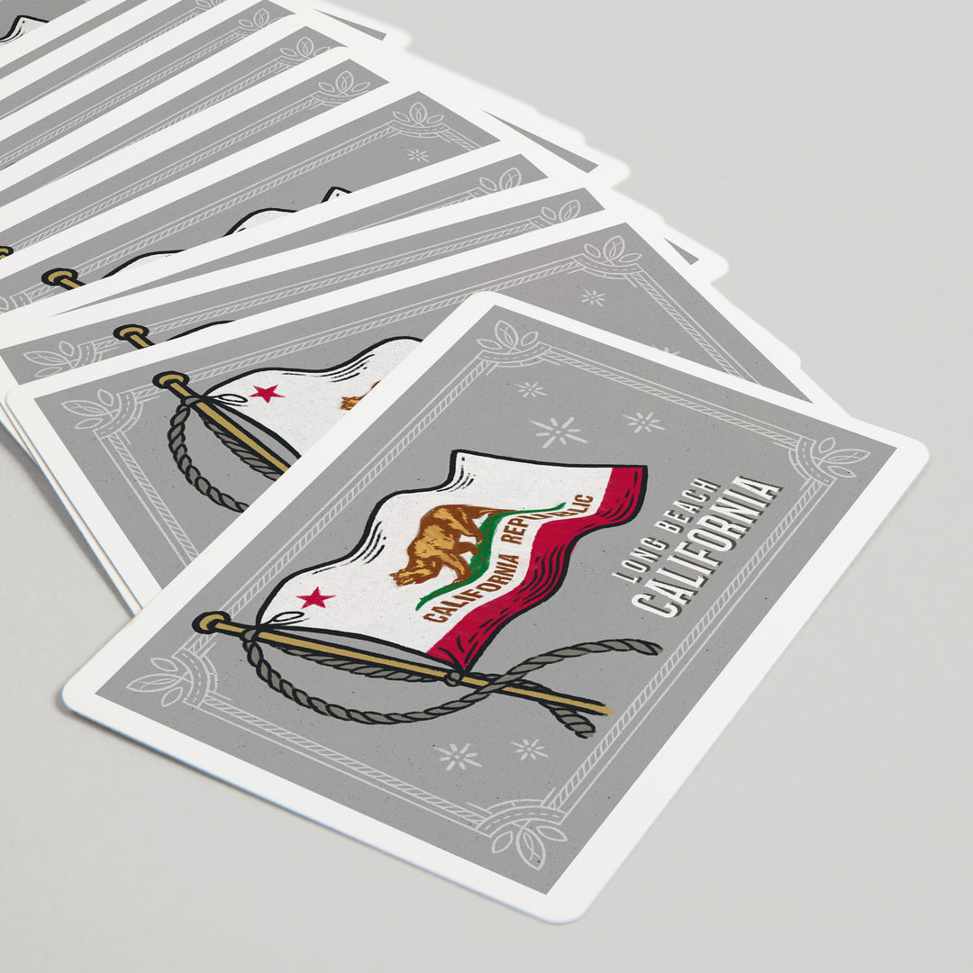 Playing Cards, Long Beach, California, Waving State Flag, State Series, 52 Card Deck with Jokers in Box, Unique Art