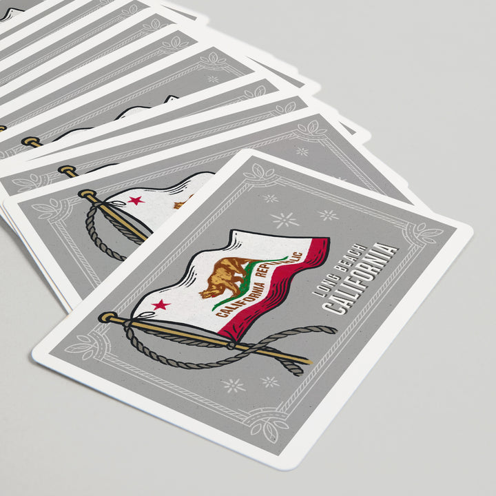Playing Cards, Long Beach, California, Waving State Flag, State Series, 52 Card Deck with Jokers in Box, Unique Art