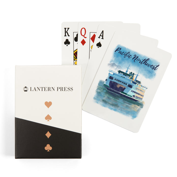Playing Cards, Pacific Northwest, Ferry, Watercolor, 52 Card Deck with Jokers in Box, Unique Art