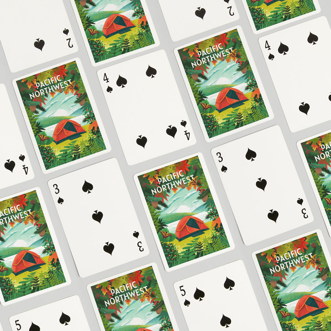 Playing Cards, Pacific Northwest, Peek That View, Tent Camping, Fall Colors, 52 Card Deck with Jokers in Box, Unique Art