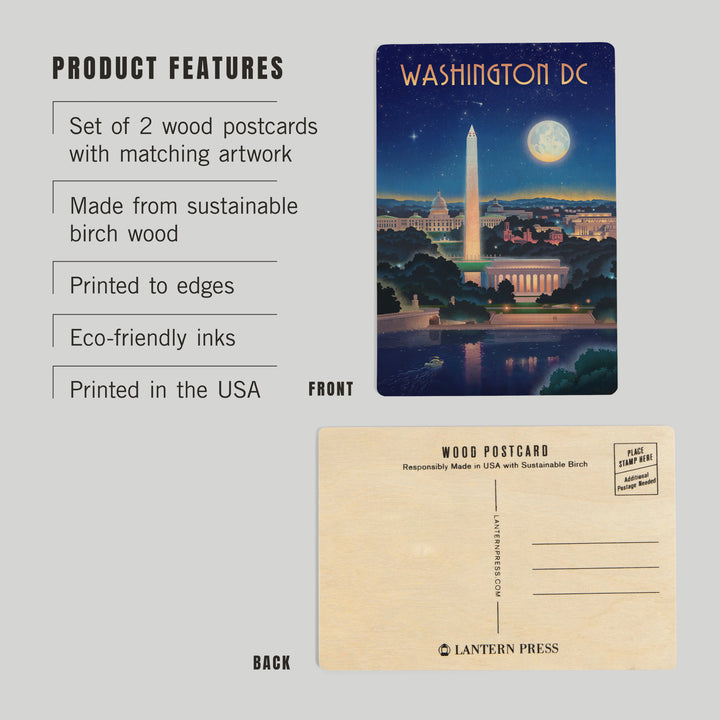 Washington, DC, Lithograph City Series, Night, Wood Sign and Postcards