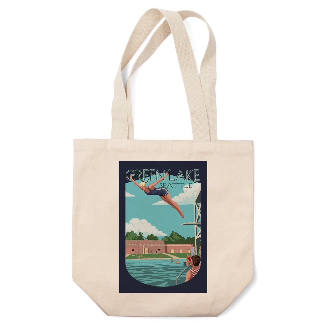 Seattle, Washington, Green Lake Woman Diving,, Tote Bag