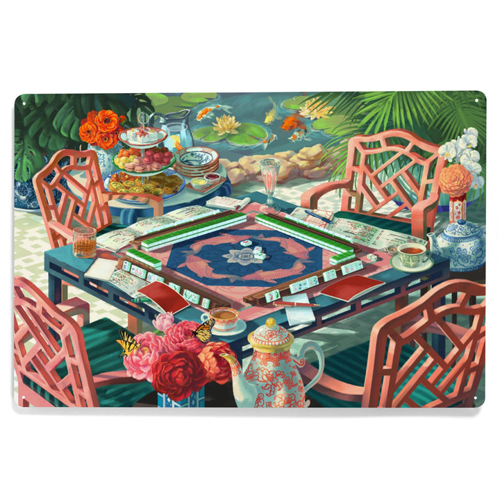 Oil Painting, Mahjong Life, 12x18 Metal Sign