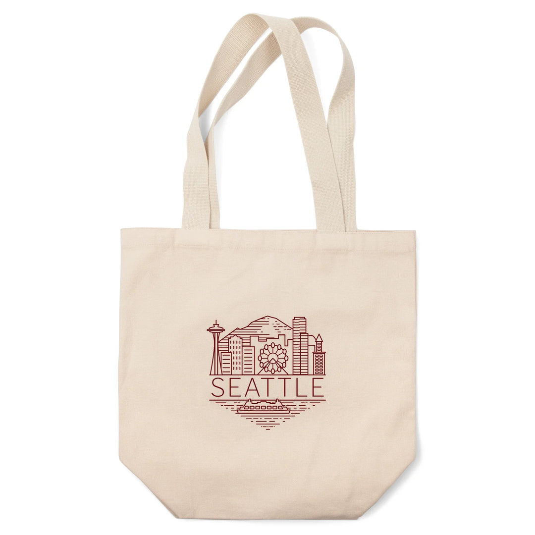 Seattle, Washington, Skyline, Simple Lines, Red,, Tote Bag