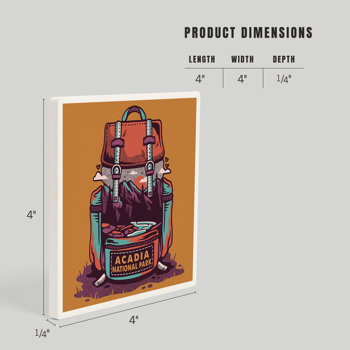 Acadia National Park, Maine, Backpack, Wander More, Distressed Vector, Coasters Coasters Lantern Press 