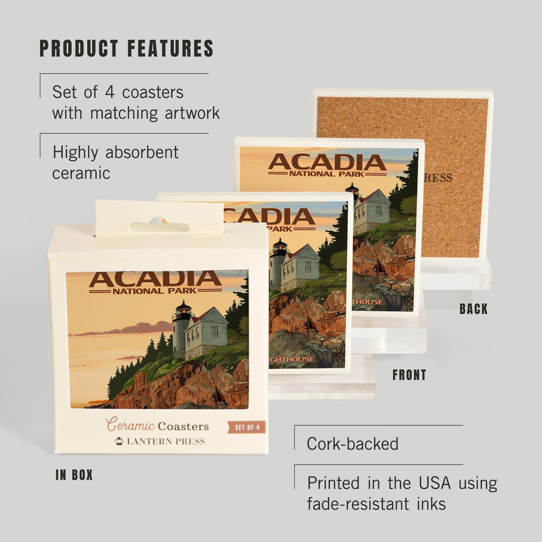 Acadia National Park, Maine, Bass Harbor Lighthouse, Coasters Coasters Lantern Press 