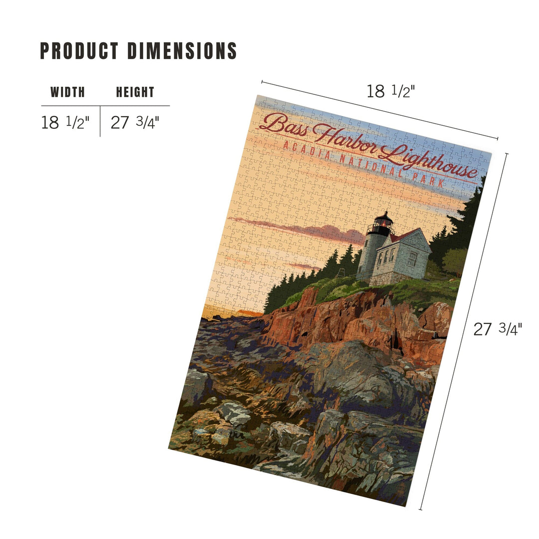 Acadia National Park, Maine, Bass Harbor Lighthouse Illustration, Jigsaw Puzzle Puzzle Lantern Press 
