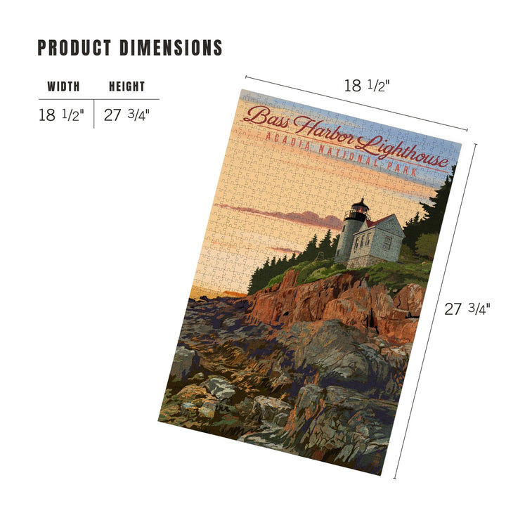 Acadia National Park, Maine, Bass Harbor Lighthouse Illustration, Jigsaw Puzzle Puzzle Lantern Press 