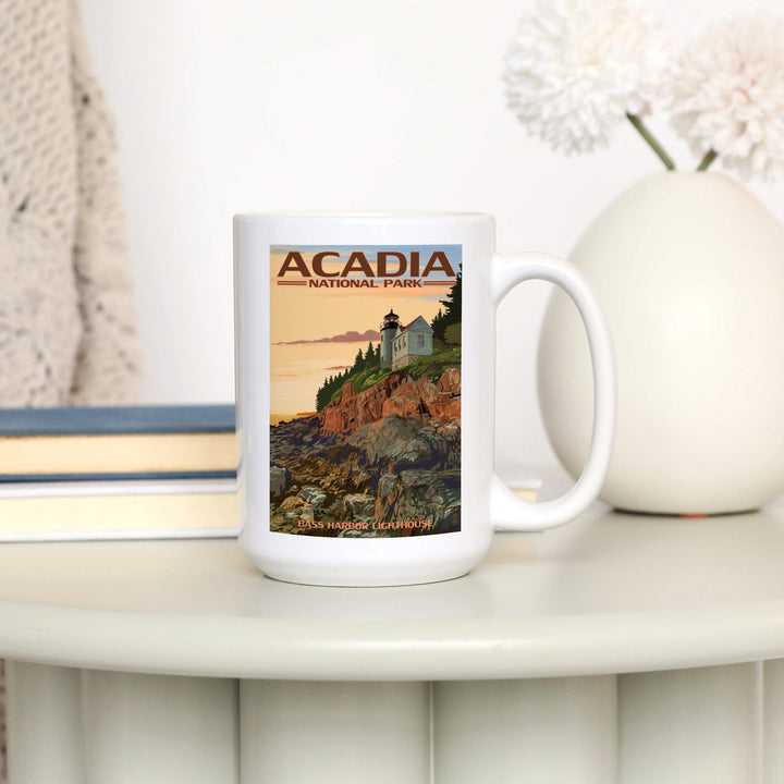 Acadia National Park, Maine, Bass Harbor Lighthouse, Lantern Press Artwork, Ceramic Mug Mugs Lantern Press 