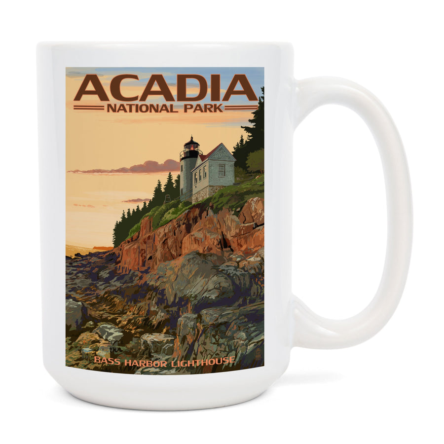 Acadia National Park, Maine, Bass Harbor Lighthouse, Lantern Press Artwork, Ceramic Mug Mugs Lantern Press 
