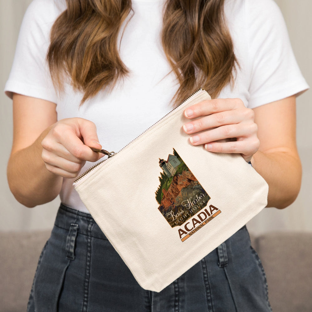 Acadia National Park, Maine, Bass Harbor Lighthouse,, Organic Cotton Zipper Pouch, Go Bag Go Bag Lantern Press 