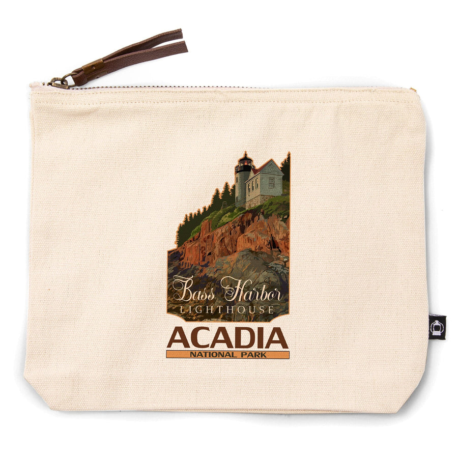 Acadia National Park, Maine, Bass Harbor Lighthouse,, Organic Cotton Zipper Pouch, Go Bag Go Bag Lantern Press 