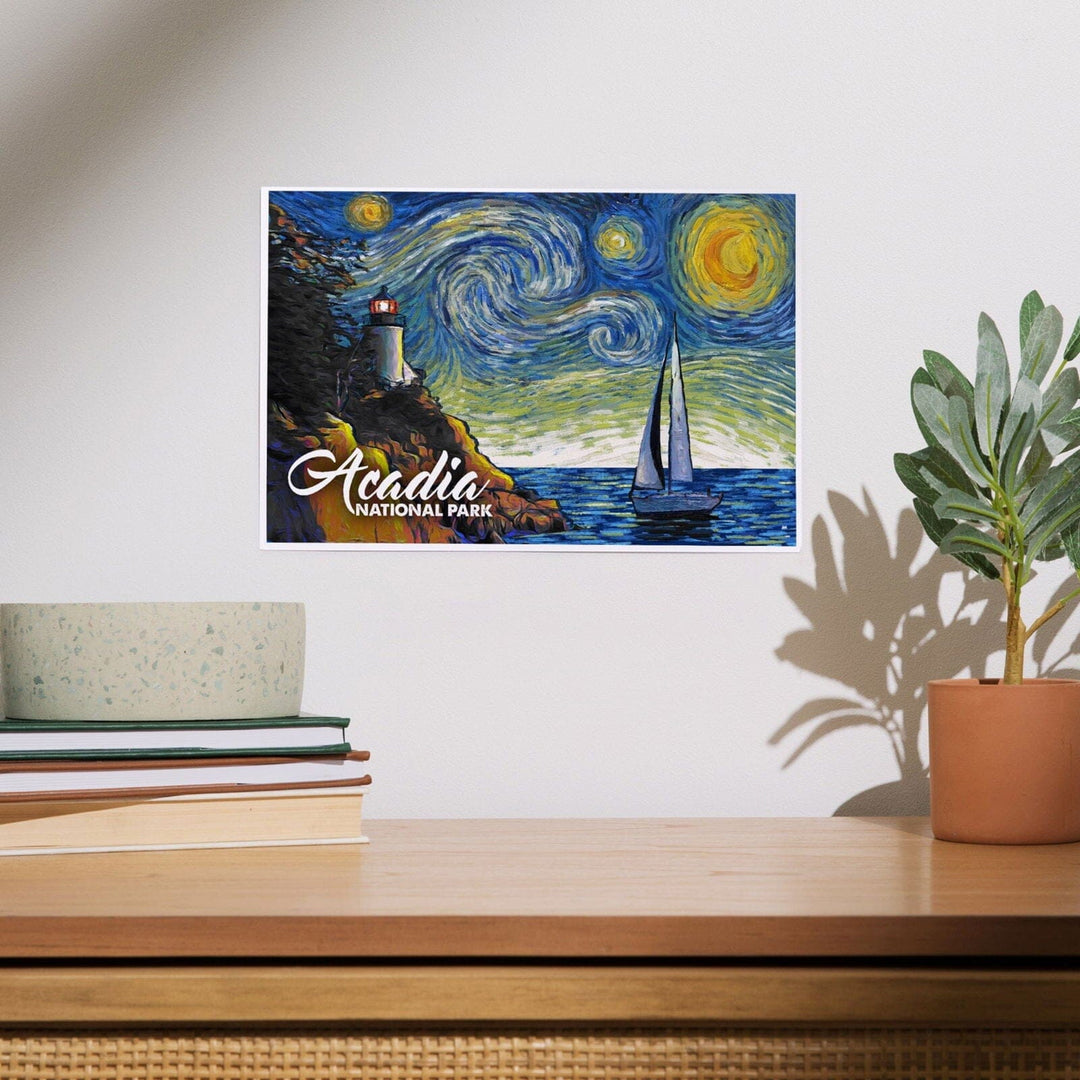 Acadia National Park, Maine, Bass Harbor Lighthouse, Starry Night National Park Series, Art & Giclee Prints Art Lantern Press 