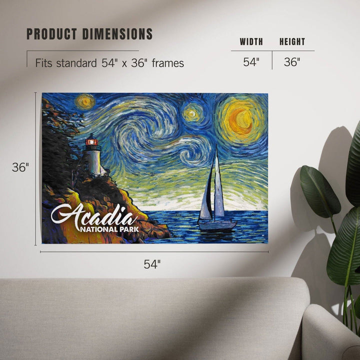 Acadia National Park, Maine, Bass Harbor Lighthouse, Starry Night National Park Series, Art & Giclee Prints Art Lantern Press 