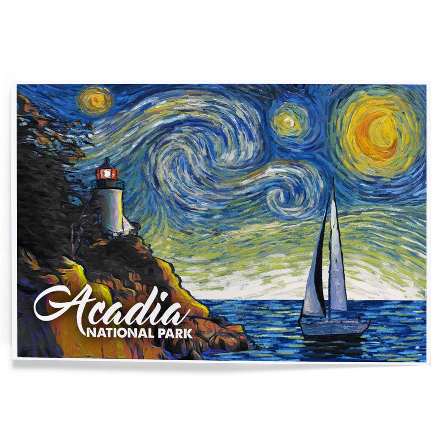 Acadia National Park, Maine, Bass Harbor Lighthouse, Starry Night National Park Series, Art & Giclee Prints Art Lantern Press 
