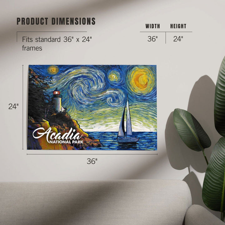 Acadia National Park, Maine, Bass Harbor Lighthouse, Starry Night National Park Series, Art & Giclee Prints Art Lantern Press 