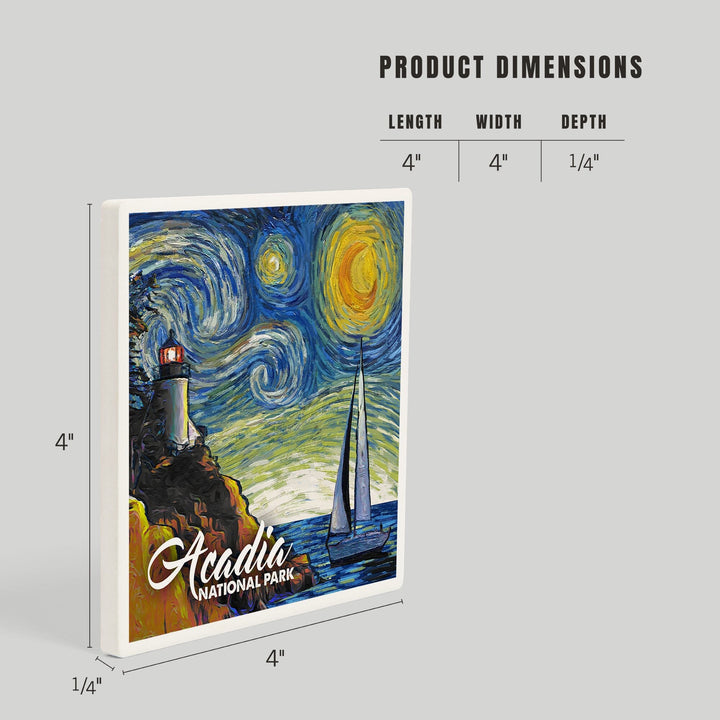 Acadia National Park, Maine, Bass Harbor Lighthouse, Starry Night National Park Series, Coasters Coasters Lantern Press 
