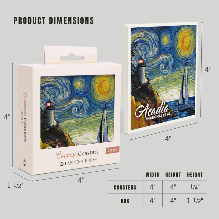 Acadia National Park, Maine, Bass Harbor Lighthouse, Starry Night National Park Series, Coasters Coasters Lantern Press 