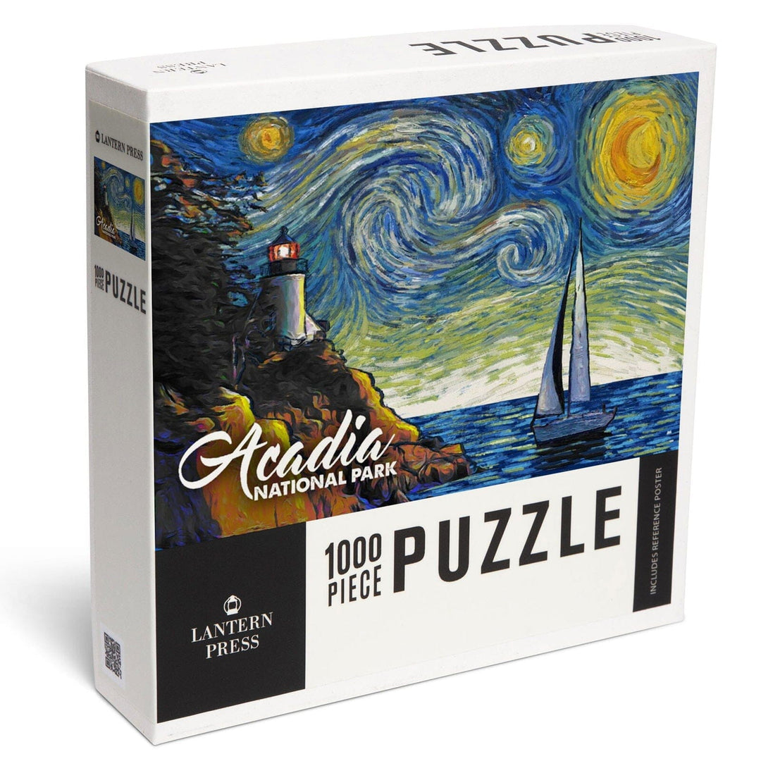 Acadia National Park, Maine, Bass Harbor Lighthouse, Starry Night National Park Series, Jigsaw Puzzle Puzzle Lantern Press 