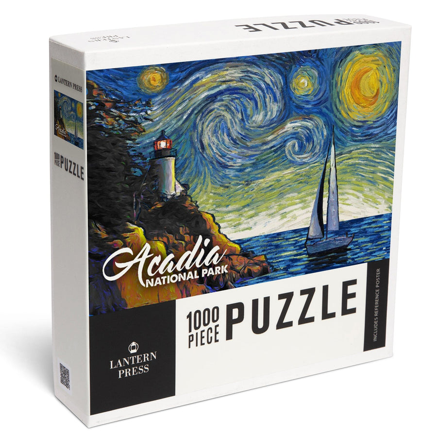 Acadia National Park, Maine, Bass Harbor Lighthouse, Starry Night National Park Series, Jigsaw Puzzle Puzzle Lantern Press 