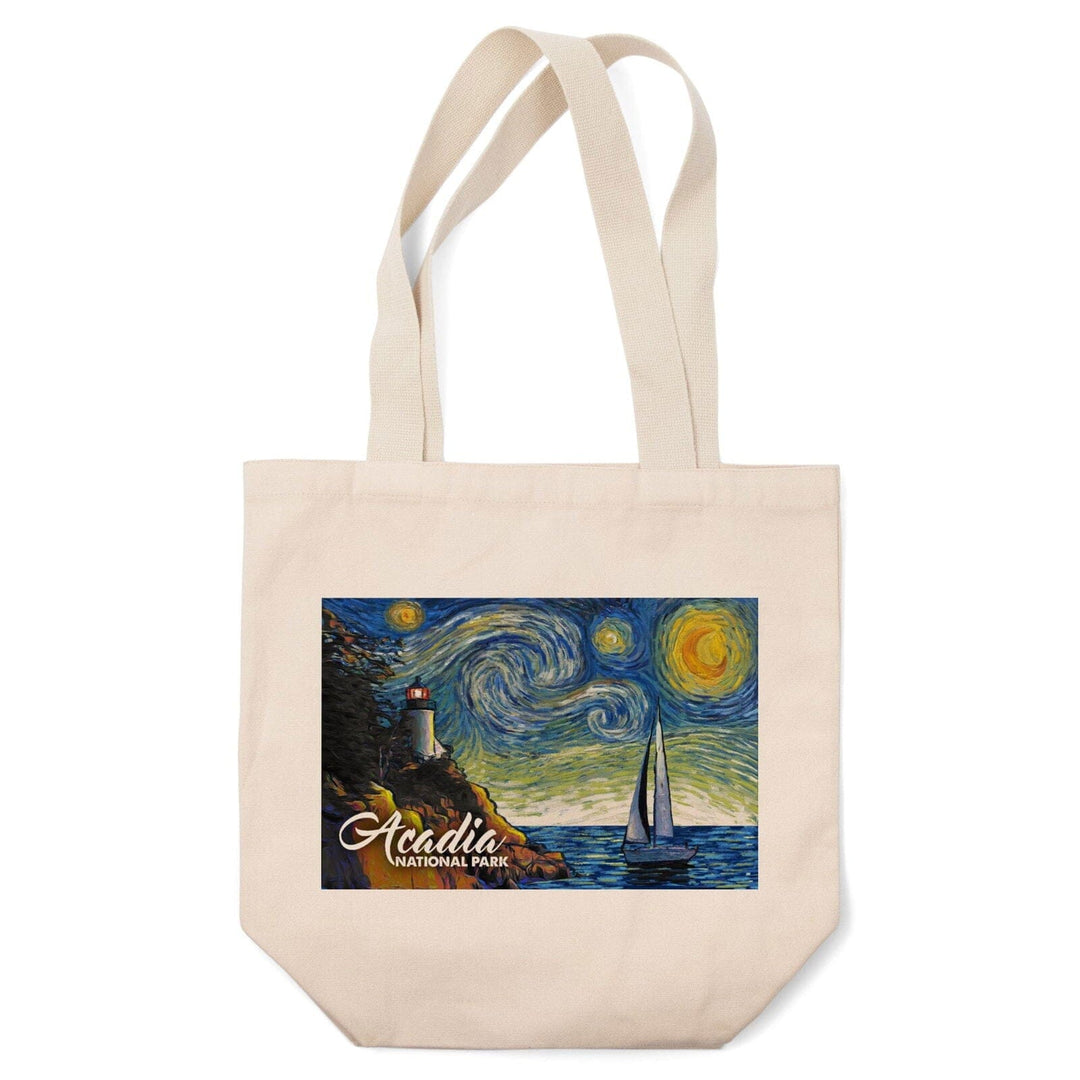 Acadia National Park, Maine, Bass Harbor Lighthouse, Starry Night National Park Series, Lantern Press Artwork, Tote Bag Totes Lantern Press 