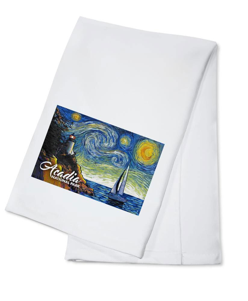 Acadia National Park, Maine, Bass Harbor Lighthouse, Starry Night National Park Series, Lantern Press Artwork, Towels and Aprons Kitchen Lantern Press 