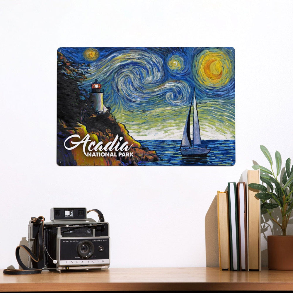 Acadia National Park, Maine, Bass Harbor Lighthouse, Starry Night National Park Series Metal Lantern Press 