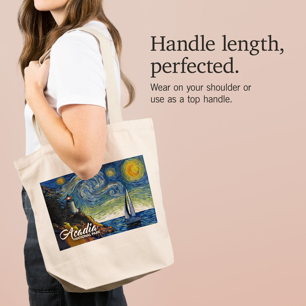 Acadia National Park, Maine, Bass Harbor Lighthouse, Starry Night National Park Series, Tote Bag Totes Lantern Press 