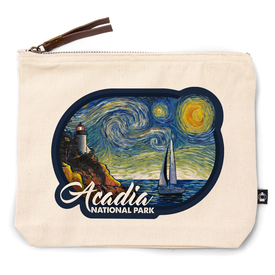 Acadia National Park, Maine, Bass Harbor Lighthouse, Starry Night,, Organic Cotton Zipper Pouch, Go Bag Go Bag Lantern Press 