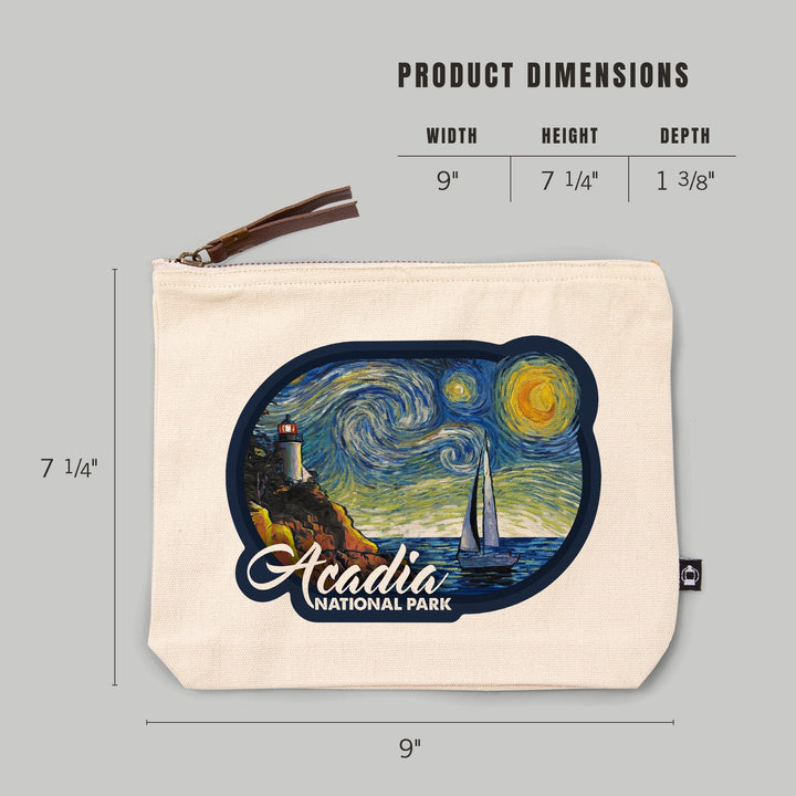 Acadia National Park, Maine, Bass Harbor Lighthouse, Starry Night,, Organic Cotton Zipper Pouch, Go Bag Go Bag Lantern Press 
