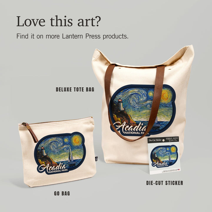 Acadia National Park, Maine, Bass Harbor Lighthouse, Starry Night,, Organic Cotton Zipper Pouch, Go Bag Go Bag Lantern Press 