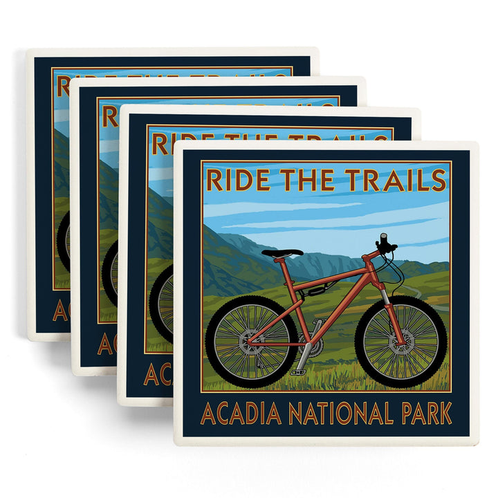 Acadia National Park, Maine, Bicycle Scene, Coasters Coasters Lantern Press 