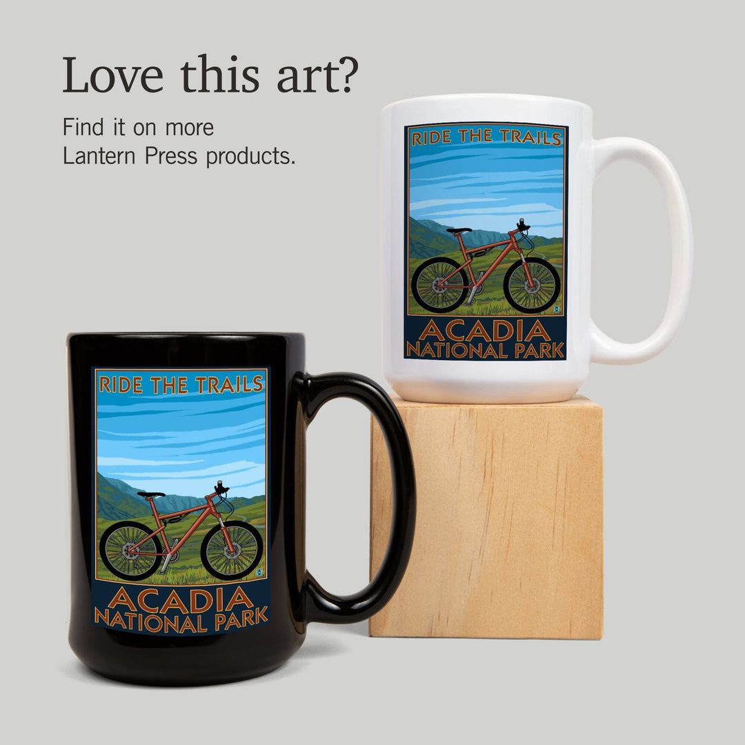 Acadia National Park, Maine, Bicycle Scene, Lantern Press Artwork, Ceramic Mug Mugs Lantern Press 