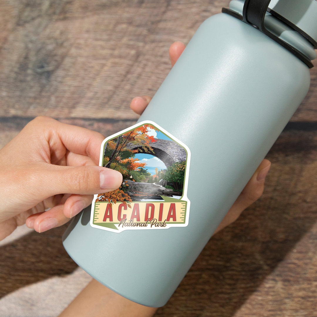 Acadia National Park, Maine, Bridge Scene, Contour, Lantern Press Artwork, Vinyl Sticker Sticker Lantern Press 