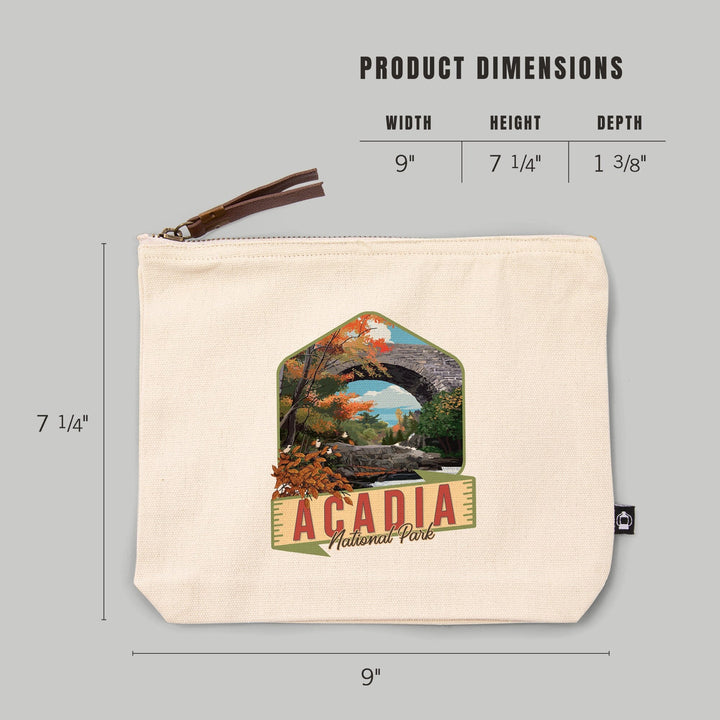 Acadia National Park, Maine, Bridge Scene,, Organic Cotton Zipper Pouch, Go Bag Go Bag Lantern Press 