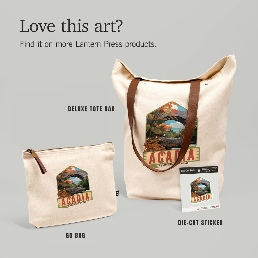 Acadia National Park, Maine, Bridge Scene,, Organic Cotton Zipper Pouch, Go Bag Go Bag Lantern Press 
