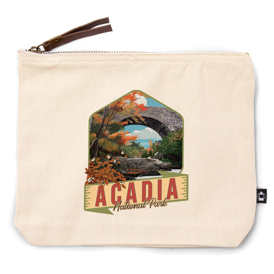 Acadia National Park, Maine, Bridge Scene,, Organic Cotton Zipper Pouch, Go Bag Go Bag Lantern Press 