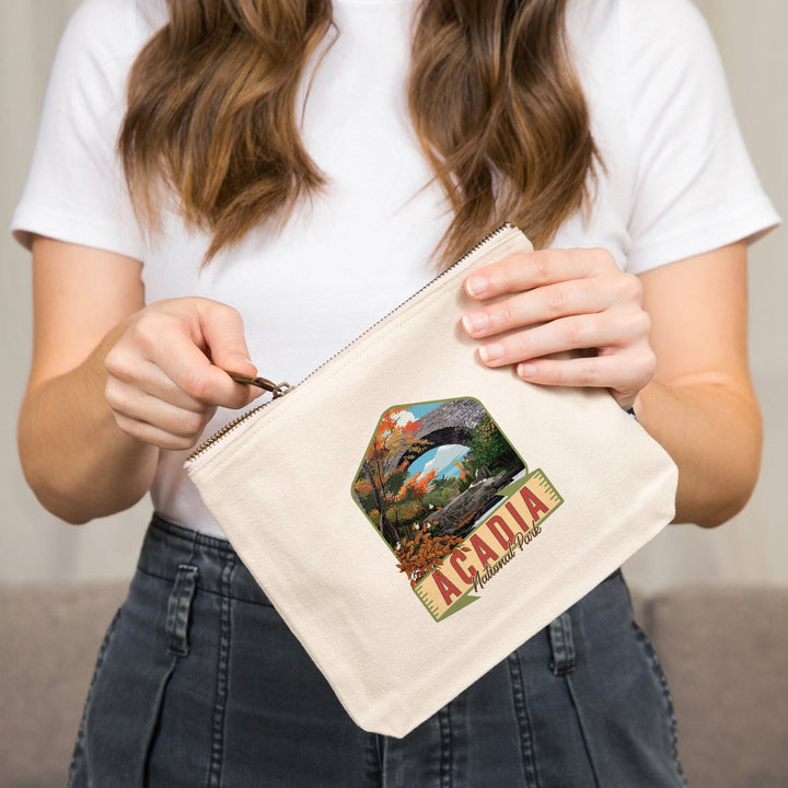 Acadia National Park, Maine, Bridge Scene,, Organic Cotton Zipper Pouch, Go Bag Go Bag Lantern Press 