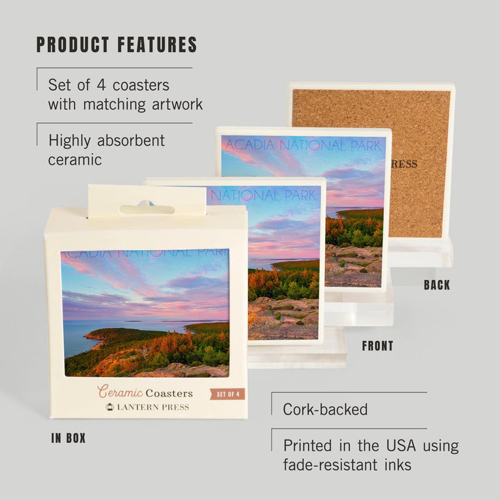 Acadia National Park, Maine, Cadillac Mountain, Coasters Coasters Lantern Press 