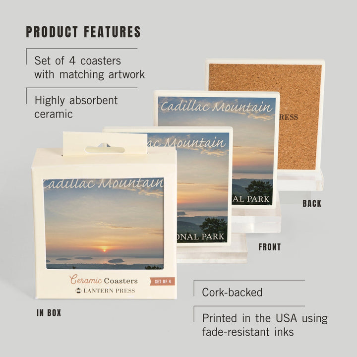 Acadia National Park, Maine, Cadillac Mountain, Coasters Coasters Lantern Press 