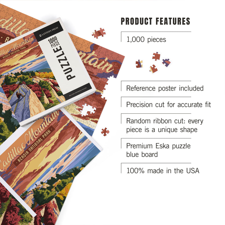 Acadia National Park, Maine, Cadillac Mountain Illustration, Jigsaw Puzzle Puzzle Lantern Press 