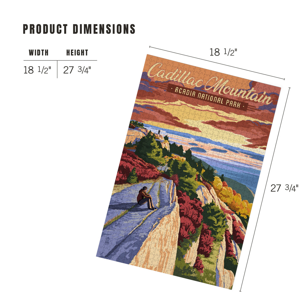 Acadia National Park, Maine, Cadillac Mountain Illustration, Jigsaw Puzzle Puzzle Lantern Press 