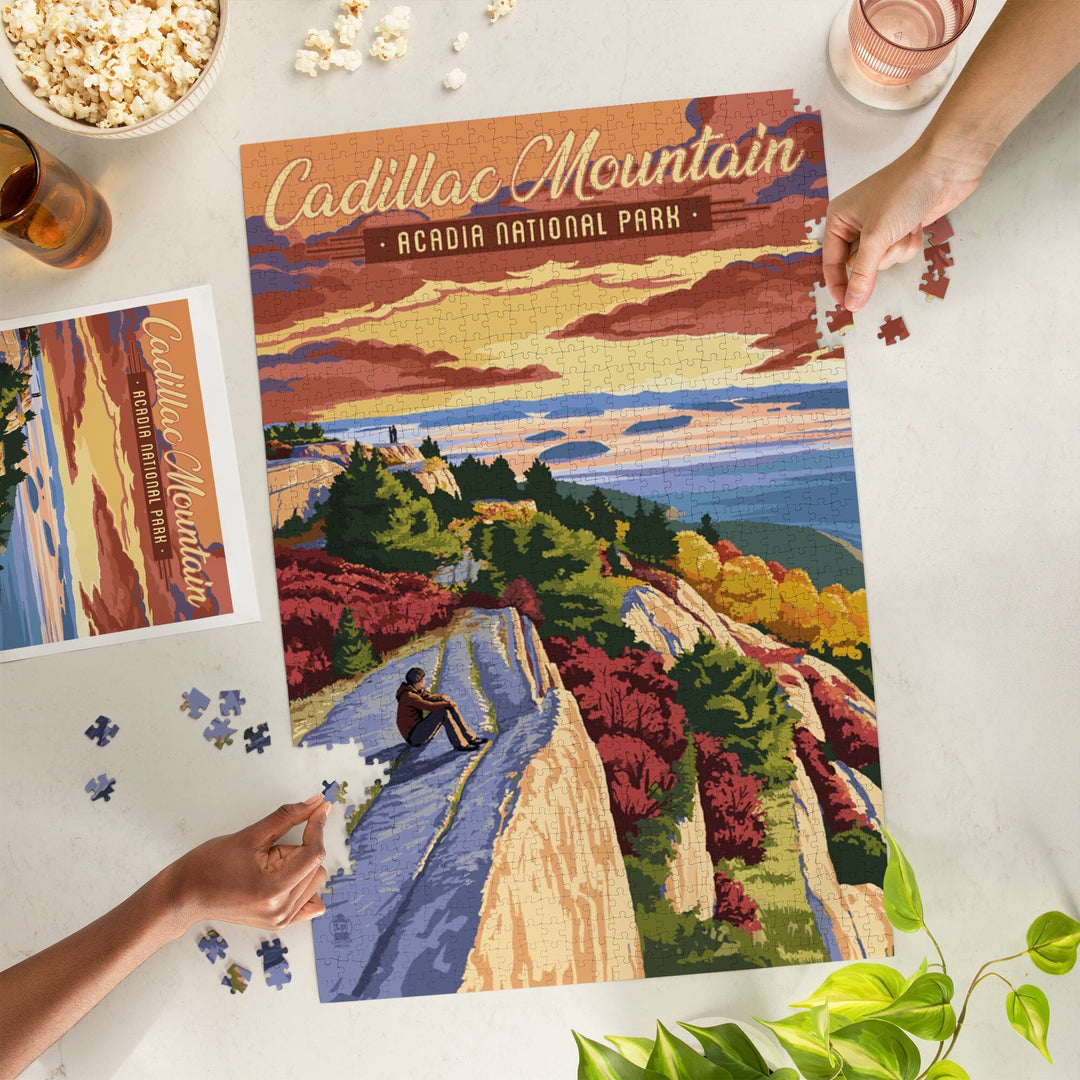 Acadia National Park, Maine, Cadillac Mountain Illustration, Jigsaw Puzzle Puzzle Lantern Press 