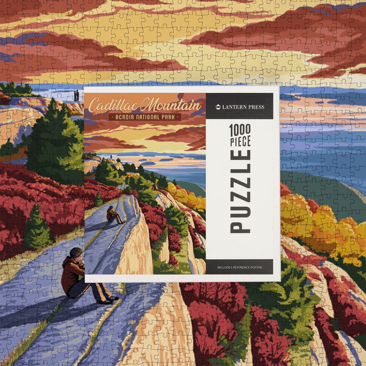 Acadia National Park, Maine, Cadillac Mountain Illustration, Jigsaw Puzzle Puzzle Lantern Press 