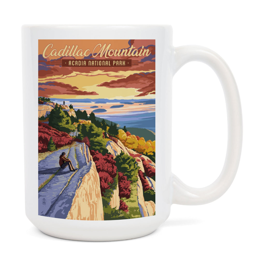 Acadia National Park, Maine, Cadillac Mountain Illustration, Lantern Press Artwork, Ceramic Mug Mugs Lantern Press 