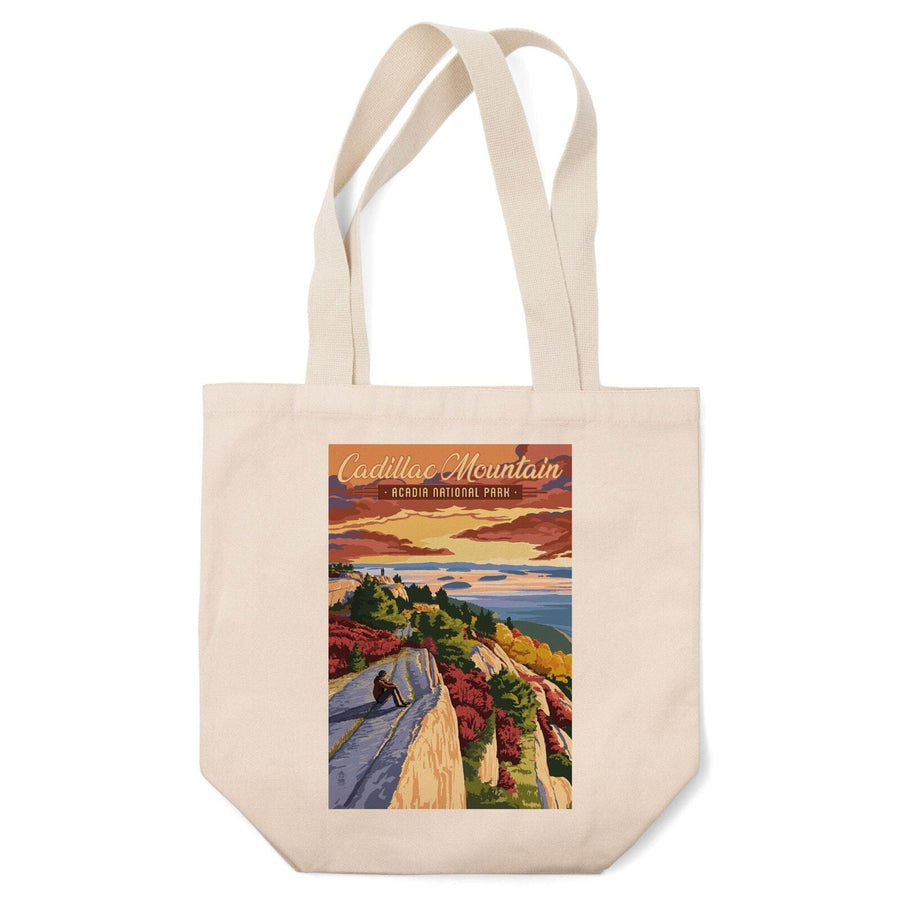 Acadia National Park, Maine, Cadillac Mountain Illustration, Lantern Press Artwork, Tote Bag Totes Lantern Press 