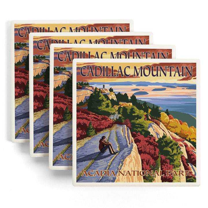 Acadia National Park, Maine, Cadillac Mountain, Painterly Series, Coasters Coasters Lantern Press 