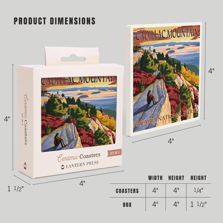 Acadia National Park, Maine, Cadillac Mountain, Painterly Series, Coasters Coasters Lantern Press 